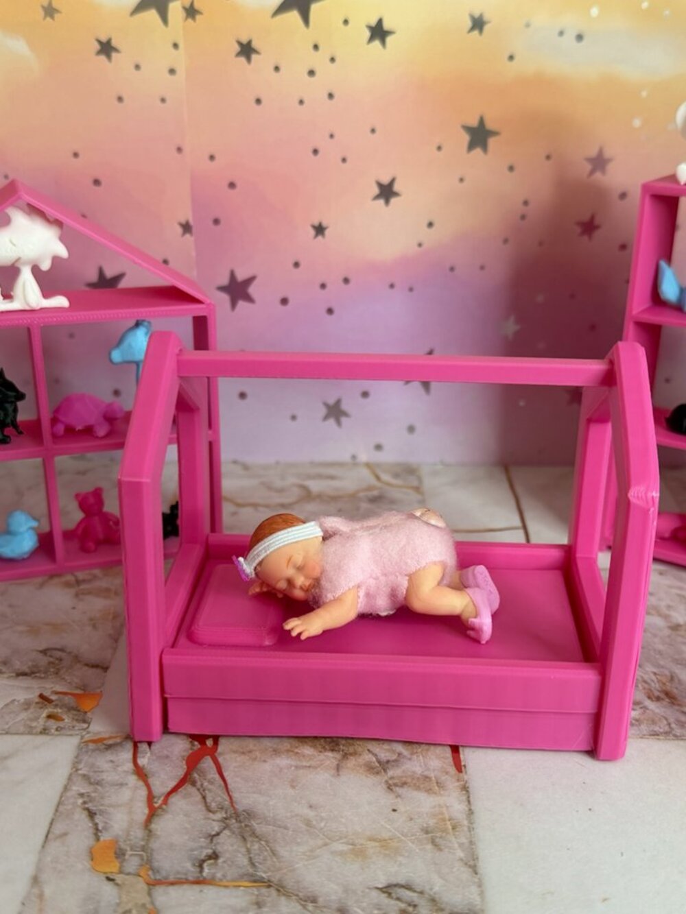 Baby Doll Canopy Bed | 3D Printed 2.5 Inch Dollhouse Furniture